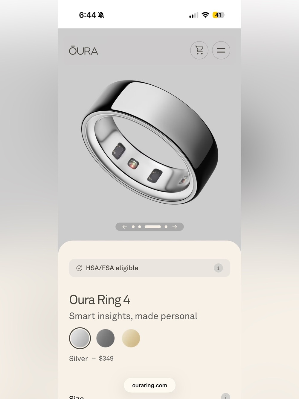 NWT Oura Ring 4 - Silver Size 8